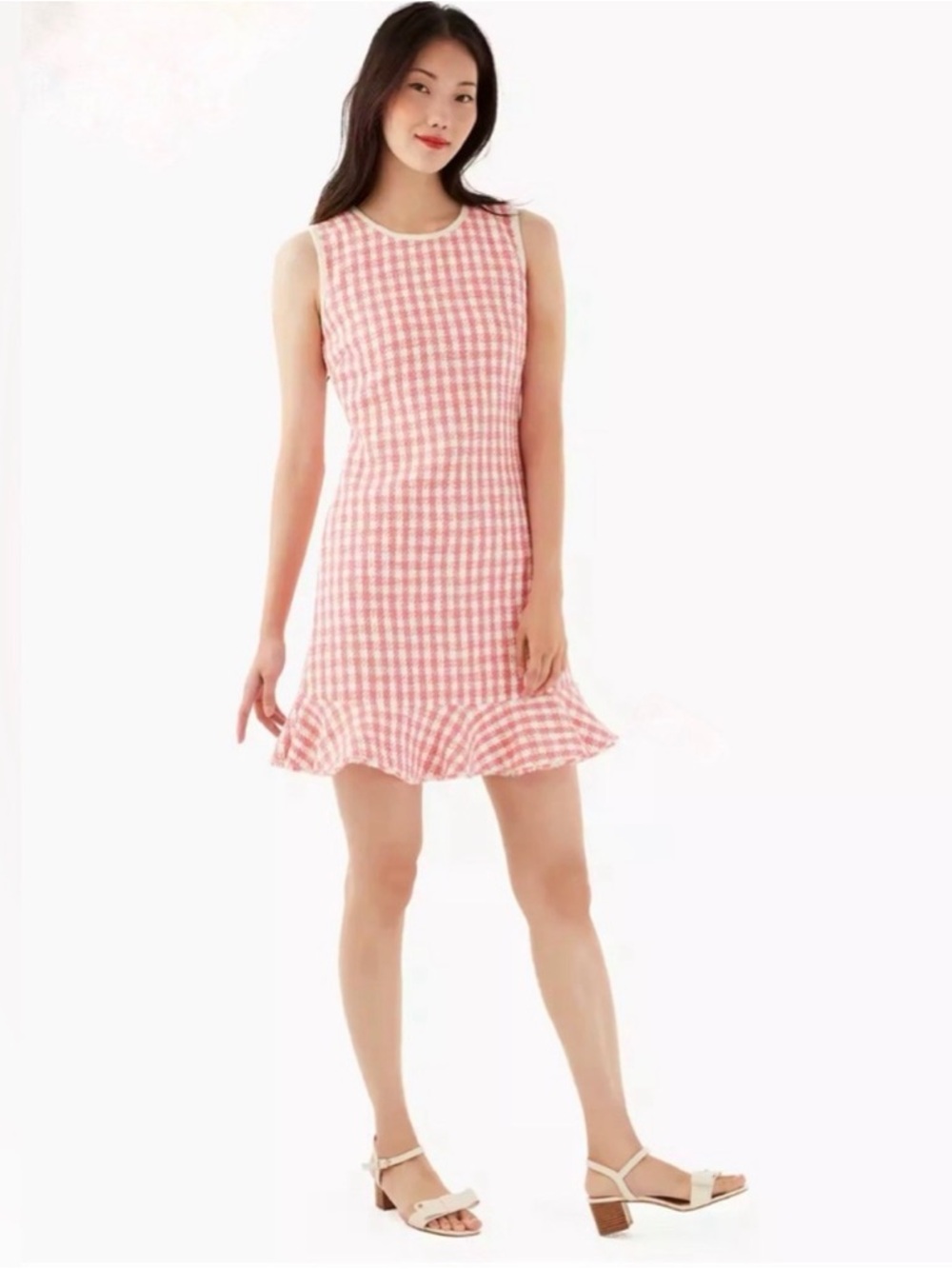 Kate Spade Pink Gingham Ruffle-Hem Mini Dress